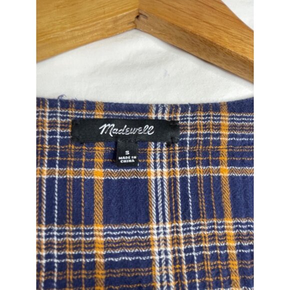 Madewell Plaid‎ Long Sleeve Dress size Small Blue/Yellow AS IS - Picture 2 of 7